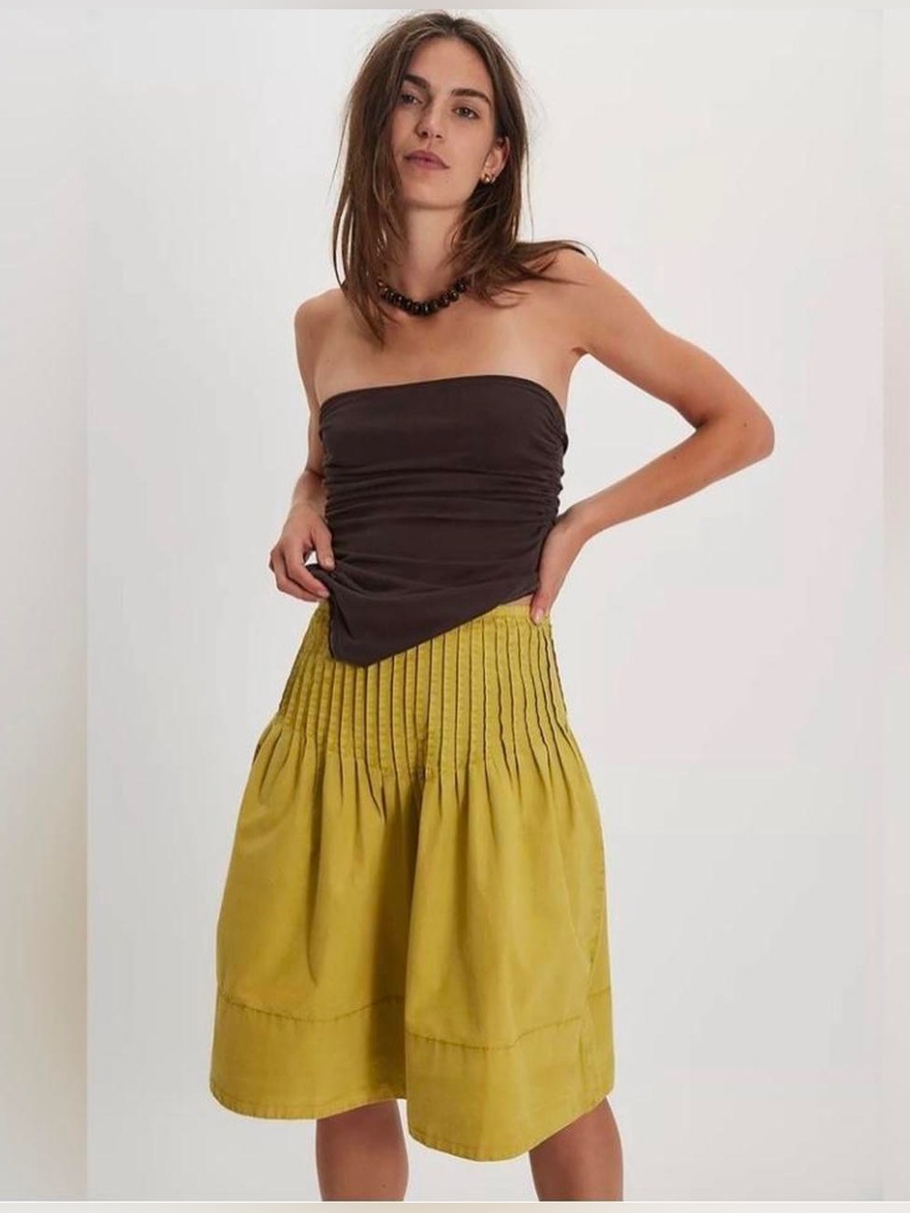 NWOT FREE PEOPLE We The Free Peyton Pintuck Midi Skirt Size 6 Olive Green